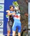 Congratulations between the two Canadians on the podium 		CREDITS: Rob Jones 		TITLE: World Cup Mont Ste-Anne 		COPYRIGHT: Rob Jones/www.canadiancyclist.com 2011© All rights retained - no copying, printing or other manipulation, editing or processing perm