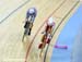 World Cup leader Alison Shanks (New Zealand) overtakes Eugenia Bujak (Poland) 		CREDITS:  		TITLE: Track World Cup London 		COPYRIGHT: Rob Jones/www.canadiancyclist.com 2012© All rights retained - no use permitted without prior, written permission