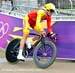 Luis Leon Sanchez broke his chain on the start ramp and then flatted further along 		CREDITS:  		TITLE: 2012 Olympic Games 		COPYRIGHT: Rob Jones/www.canadiancyclist.com 2012 -copyright -All rights retained - no use permitted without prior, written permis