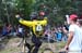 Delfs gets cheers after rolling through on a flat 		CREDITS:  		TITLE: Mont Ste Anne World Cup 2013 		COPYRIGHT: Rob Jones/www.canadiancyclist.com 2013 -copyright -All rights retained - no use permitted without prior, written permission