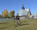 Douglas van den Ham (ON) Nine2Fivepro.com Cycling Team with the Canadian Museum for Human Rights in the background 		CREDITS:  		TITLE:  		COPYRIGHT: