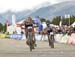 Daniel Federspiel takes the win and bounces across the line 		CREDITS:  		TITLE: 2015 MTB World Championships, Vallnord,  		COPYRIGHT: Rob Jones/www.canadiancyclist.com 2015 -copyright -All rights retained - no use permitted without prior, written permiss