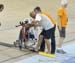 Getting the bike ready 		CREDITS:  		TITLE: 2015 Para Pam An Track cycling 		COPYRIGHT: Rob Jones/www.canadiancyclist.com 2015 -copyright -All rights retained - no use permitted without prior, written permission