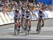 Leah Kirchmann leads Optum across the line with Jasmin Glaesser on the right 		CREDITS:  		TITLE: 2015 Road World Championships, Richmond VA 		COPYRIGHT: Rob Jones/www.canadiancyclist.com 2015 -copyright -All rights retained - no use permitted without pri