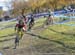 Natasha Elliott (Can) Red Truck - Garneau p/b Easton Cycling leading Mical Dyck (Can) Naked Factory Racing 		CREDITS:  		TITLE: 2015 Manitoba Grand Prix of Cyclocross 		COPYRIGHT: Rob Jones/www.canadiancyclist.com 2015 -copyright -All rights retained - no