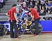 Getting set up at the rail 		CREDITS:  		TITLE: 2016 Track World Championships, London UK 		COPYRIGHT: Rob Jones/www.canadiancyclist.com 2016 -copyright -All rights retained - no use permitted without prior, written permission