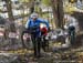 Michael van den Ham (Garneau-Easton) leading Raphael Gagne (OMX- Silverback)and Geoff Kabush (Yeti/Maxxis) on the run up 		CREDITS:  		TITLE: 2018 Canadian CX Championships 		COPYRIGHT: ROB JONES/CANADIAN CYCLIST