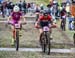 Cindy Montambault (Can) and Sabine Spitz (Ger) Wiawis Bikes Pro Team 		CREDITS:  		TITLE: 2018 La Bresse MTB World Cup 		COPYRIGHT: Rob Jones/www.canadiancyclist.com 2018 -copyright -All rights retained - no use permitted without prior; written permission