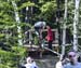 Not going for the win today but Nino Schurter still entertains the spectators 		CREDITS:  		TITLE: 2018 MSA MTB World Cup 		COPYRIGHT: ROB JONES/CANADIAN CYCLIST