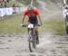 Raph Gagne comes through at the start of the last lap on a flat rear tire 		CREDITS:  		TITLE: 2018 MTB XC Championships 		COPYRIGHT: Rob Jones/www.canadiancyclist.com 2018 -copyright -All rights retained - no use permitted without prior; written permissi