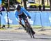 Tristan Jussaume finishing on a spare bike after crashing 		CREDITS:  		TITLE: 2019 Road World Championships 		COPYRIGHT: ROB JONES/CANADIAN CYCLIST